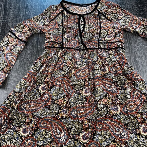 American Eagle Outfitters Paisley Boho Dress Small S Long Bell Sleeve Empire - Picture 1 of 5